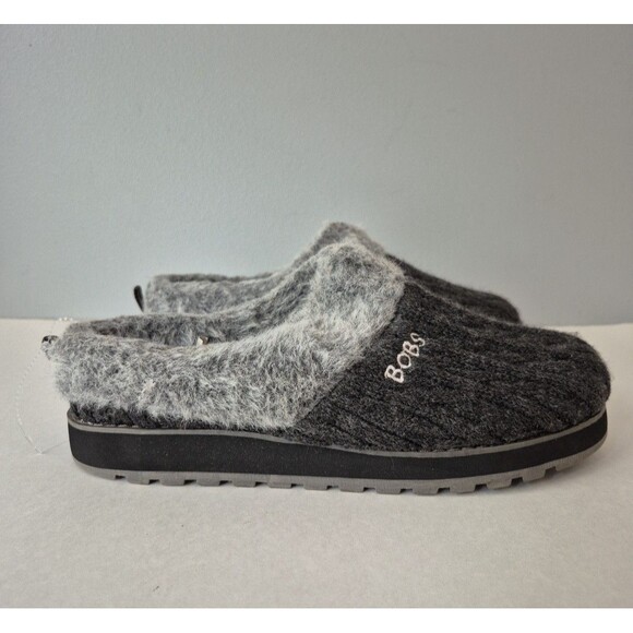 Skechers Bobs Charcoal Cable Knit Keepsake Delight Ice Angel Slippers Womens 8 - Picture 4 of 9